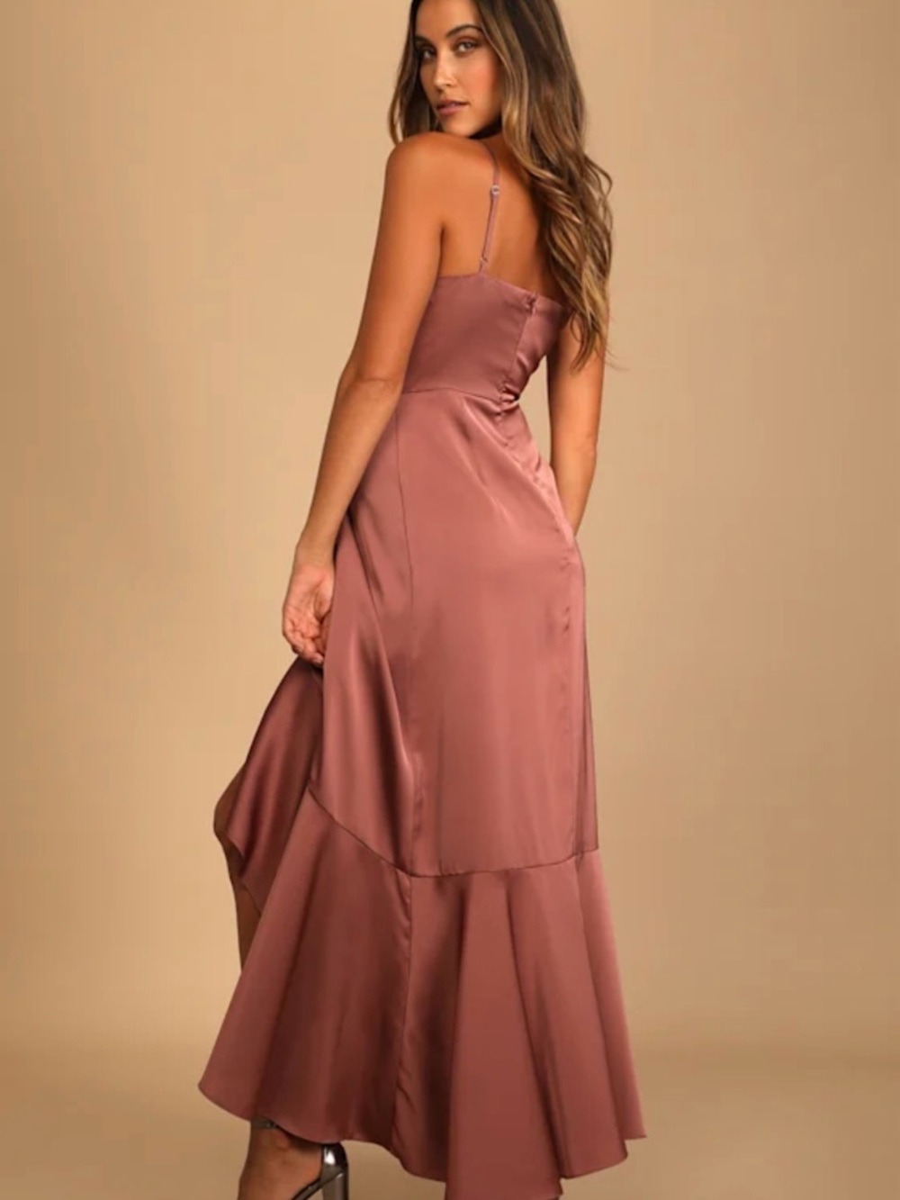 Lulu's Mauve Spaghetti-Strap Ruffle High-Low Dress - Picture 3 of 4